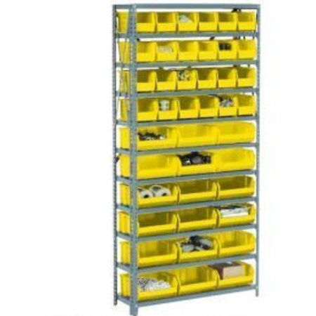 GLOBAL EQUIPMENT Steel Open Shelving - 60 Yellow Plastic Stacking Bins 11 Shelves - 36x12x73 603252YL